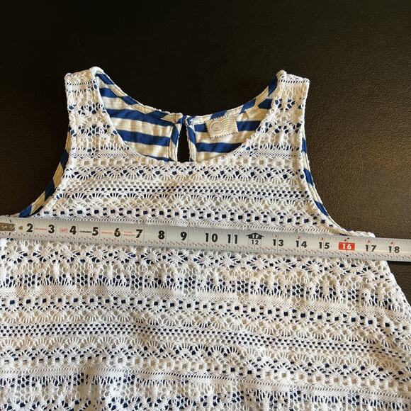 Anthropologie Stripe View Swing Tank Size XS White Lace Over Blue Stripes Beachy - Picture 11 of 12